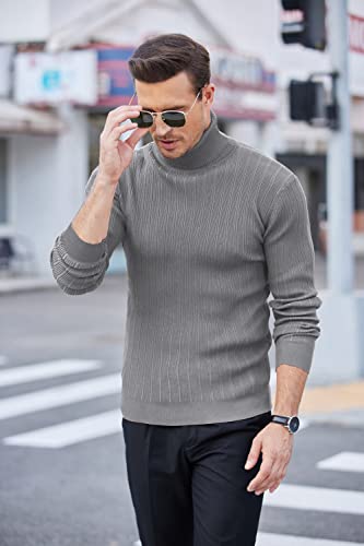 Men's Slim Fit Turtleneck Sweater Ribbed Knitted High Neck Pullover Sweaters