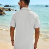 Mens Button Down Shirt Short Sleeve Casual Shirts Beach Summer Linen Shirts Wedding Vacation Shirt