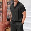 Men's 2 Pieces Linen Set Henley Shirt Short Sleeve and Shorts Summer Beach Yoga Matching Outfits