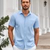 Mens Casual Button Down Shirts Short Sleeve Summer Untucked Dress Shirt with Pocket