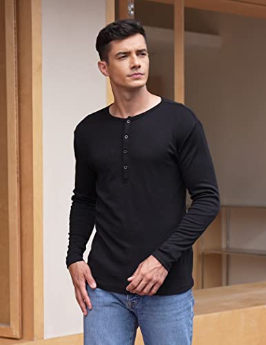 Men's 2Pack Slim Fit Henley Shirts Long Sleeve Lightweight Fashion Casual Cotton Basic T Shirts