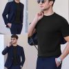 Mens Mock Turtleneck Short Sleeve Knit T Shirts Slim Fit Basic Thermal Tops Lightweight Tee S-XXXL