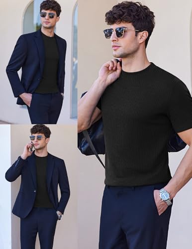 Mens Mock Turtleneck Short Sleeve Knit T Shirts Slim Fit Basic Thermal Tops Lightweight Tee S-XXXL
