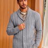 Mens Shawl Collar Cardigan Sweater Cable Knit Button Down Sweaters Long Sleeve Casual Winter Outwear