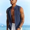 Mens Sleeveless Summer Shirts Beach Tank Tops Button Up Textured Tank Shirt for Vacation