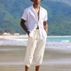 41JQhEiankL.jpg Men's Linen Harem Capri Pants Lightweight Loose 3/4 Shorts Drawstring Elastic Waist Casual Beach Boho Yoga Trousers