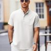 Mens Casual Henley Shirts Band Collar Short Sleeve T-Shirts Summer Stylish Beach Hippie Shirt