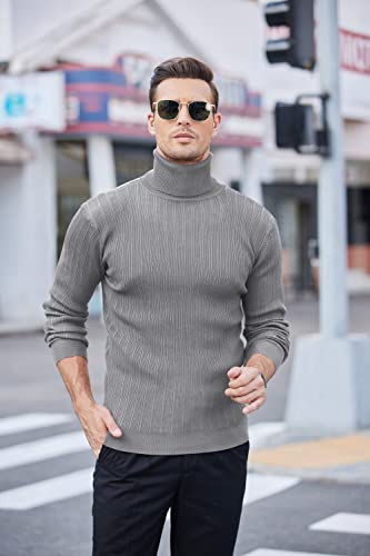 Men's Slim Fit Turtleneck Sweater Ribbed Knitted High Neck Pullover Sweaters