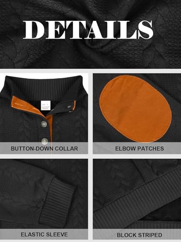 Men's Colorblock Pullover Sweaters Long Sleeve Stand Collar Quarter Button Knitted Sweatshirts Quilted Sweatshirt
