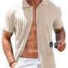Men's Knit Shirts Short Sleeve Button Down Polo Shirt Vintage Casual Summer Beach Shirts