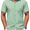41LTS8tyYlL.jpg Mens Button Down Short Sleeve Shirt Casual Dress Shirt Untucked Summer Shirts with Pocket