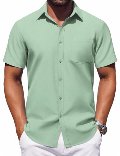 41LTS8tyYlL.jpg Mens Button Down Short Sleeve Shirt Casual Dress Shirt Untucked Summer Shirts with Pocket