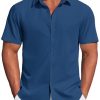 41LuicvSNL.jpg Men's Casual Dress Shirt Short Sleeve Button Down Shirts Summer Wedding Untucked Shirt