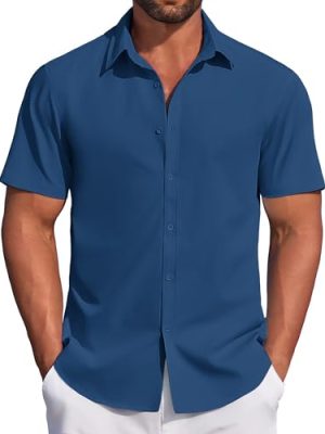 Men's Casual Dress Shirt Short Sleeve Button Down Shirts Summer Wedding Untucked Shirt