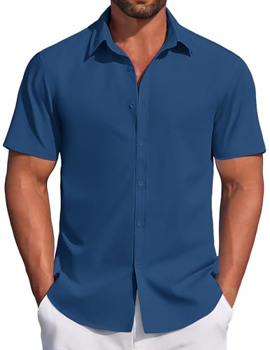 41LuicvSNL.jpg Men's Casual Dress Shirt Short Sleeve Button Down Shirts Summer Wedding Untucked Shirt
