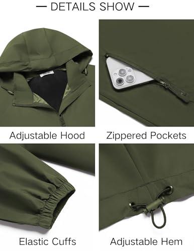 Mens Rain Jacket Lightweight Waterproof Raincoat Packable Rain Shell Jacket With Hood Golf Hiking Windbreaker