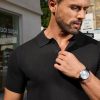 Mens Slim Fit Knit Polo Shirts Business Lightweight Polo Sweater Casual Summer Ribbed Textured Collared T Shirt