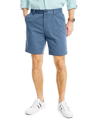 Men's Classic Fit Flat Front Stretch Solid Chino 8.5" Deck Shorts