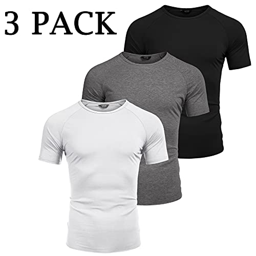 Men's 3 Pack Workout T Shirts Short Sleeve Gym Bodybuilding Muscle Shirt Base Layer Fitness Tee Tops