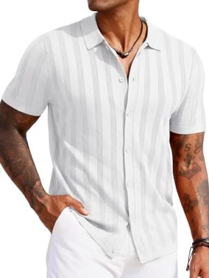 Men's Knit Polo Shirt Vintage Button Down Shirt Short Sleeve Hawaiian Shirt 2025 Summer Fashion Beach Shirts