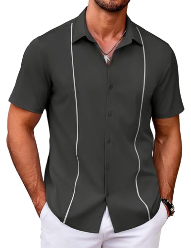 Men's Cuban Guayabera Shirt Short Sleeve Button Down Shirts Casual Summer Beach Shirts