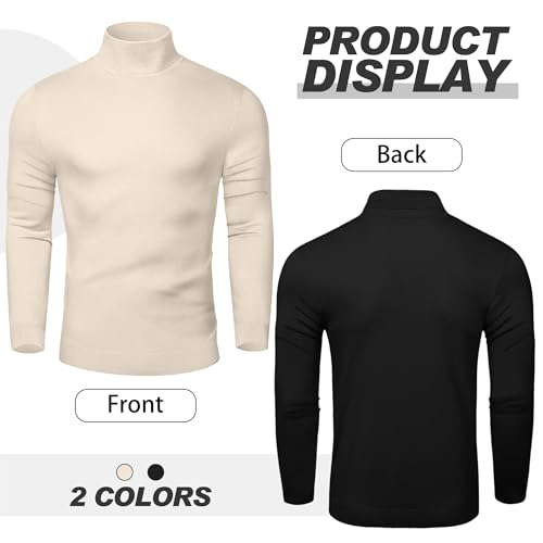 2 Pack Men's Turtleneck Sweater Slim Fit Knitted Basic Tops Lightweight Long Sleeve Ribbed Casual Pullover Top