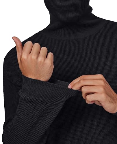 Mens Turtleneck Sweater Waffle Knit Long Sleeve Pullover Sweaters Solid Thermal Casual Pullovers