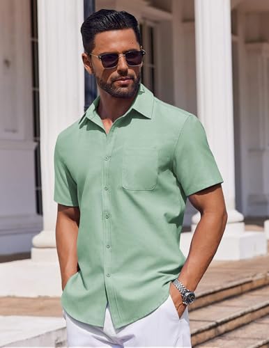 41MwxzbWz5L.jpg Mens Button Down Short Sleeve Shirt Casual Dress Shirt Untucked Summer Shirts with Pocket