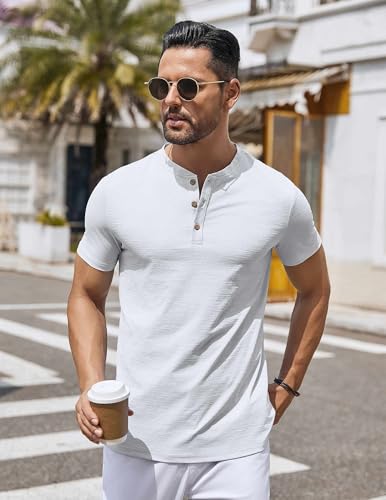 Mens Henley Shirts Short Sleeve Casual Button Down Shirts Lightweight Summer Basic Tee