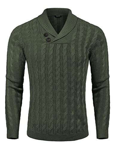 Men's Shawl Collar Pullover Sweater Slim Fit Casual Button Cable Knit Sweaters