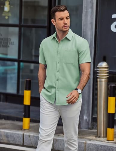 41NhMSo2sCL.jpg Mens Button Down Short Sleeve Shirt Casual Dress Shirt Untucked Summer Shirts with Pocket