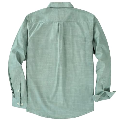 ® Chambray Shirt Men Long Sleeve Cotton Work Shirts with 2 Pockets Casual Button Down