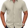 Mens Short Sleeve Dress Shirts Wrinkle Free Casual Button Down Shirts Summer Untucked Dress Shirt
