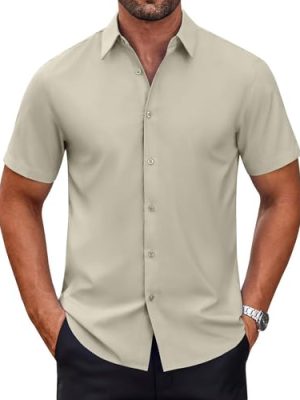 Mens Short Sleeve Dress Shirts Wrinkle Free Casual Button Down Shirts Summer Untucked Dress Shirt