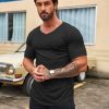 Mens 2 Pack Muscle V Neck T Shirt Fitted Gym Workout Short Sleeve Bodybuilding Tee