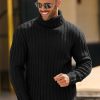 Mens Chunky Turtleneck Sweaters Cable Knitted Casual Slim Fit Fall Winter Warm Pullover Sweater
