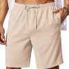 Mens Linen Shorts 9" Elastic Waist Drawstring Casual Shorts Lightweight Summer Beach Shorts