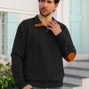 Men's Colorblock Pullover Sweaters Long Sleeve Stand Collar Quarter Button Knitted Sweatshirts Quilted Sweatshirt