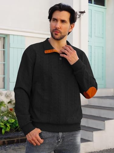 Men's Colorblock Pullover Sweaters Long Sleeve Stand Collar Quarter Button Knitted Sweatshirts Quilted Sweatshirt