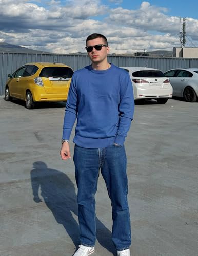 41PjteAfjL.jpg Men's Crew Neck Sweater Slim Fit Lightweight Sweatshirts Knitted Pullover for Casual Or Dressy Wear