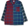 Mens Flannel Cotton Two Piece Pajama Shirt and Elast Pants Lounge Set, (Medium, 201450 Mixed Red Plaids)