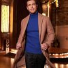 Men's Slim Fit Turtleneck Sweater Casual Twist Patterned Pullover Knitted Sweater Royal Blue