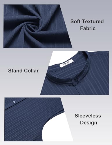 Mens Sleeveless Summer Shirts Beach Tank Tops Button Up Textured Tank Shirt for Vacation