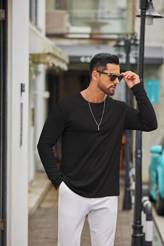 Men's Long Sleeve Tee Shirts Crew Neck T Shirt Solid Casual Basic Tees Soft Stretch T-Shirts