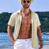 Men's Casual Short Sleeve Button Down Summer Beach Shirt Lightweight Textured Wrinkle Free Untucked Shirts