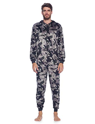 Men's Mink Fleece Hooded One-Piece Union Suit Pajamas