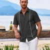 Men's Cuban Guayabera Shirt Short Sleeve Button Down Shirts Casual Summer Beach Shirts