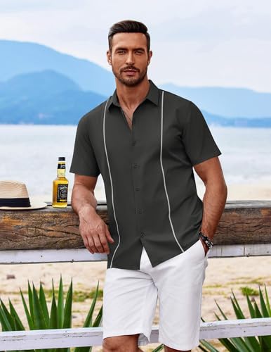Men's Cuban Guayabera Shirt Short Sleeve Button Down Shirts Casual Summer Beach Shirts