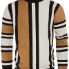 Mens Mock Turtleneck Sweater Vintage Striped Pullover Sweater Fashion Jumper Sweater