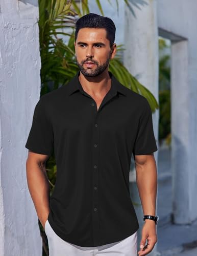 Mens Casual Button Down Shirts Short Sleeve Wrinkle Free Shirt Untucked Summer Stretch Dress Shirt
